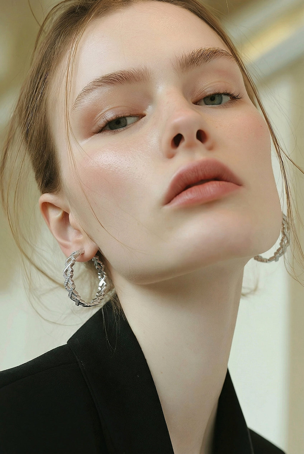 Cubic Zirconia Diamond-Cut Lattice Hoop Earrings