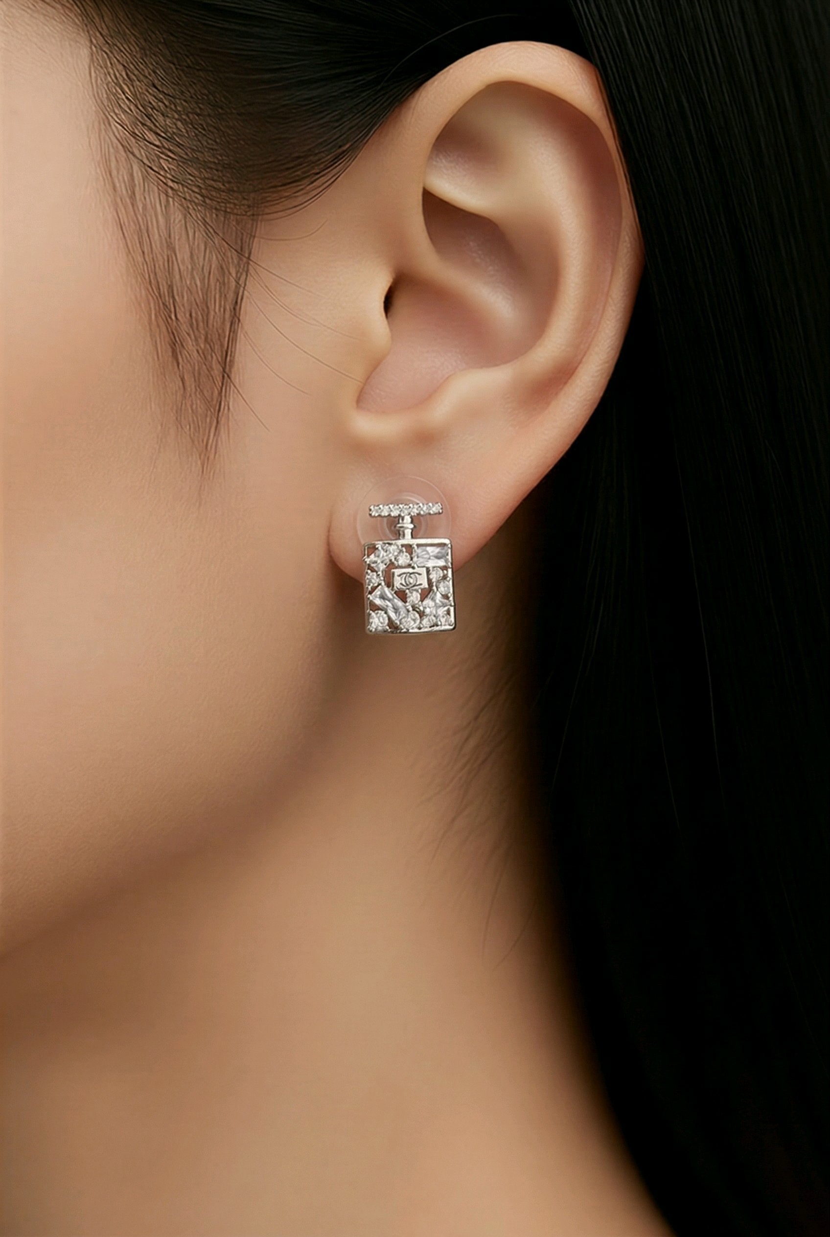 Cubic Zirconia Perfume Bottle Stud Earrings