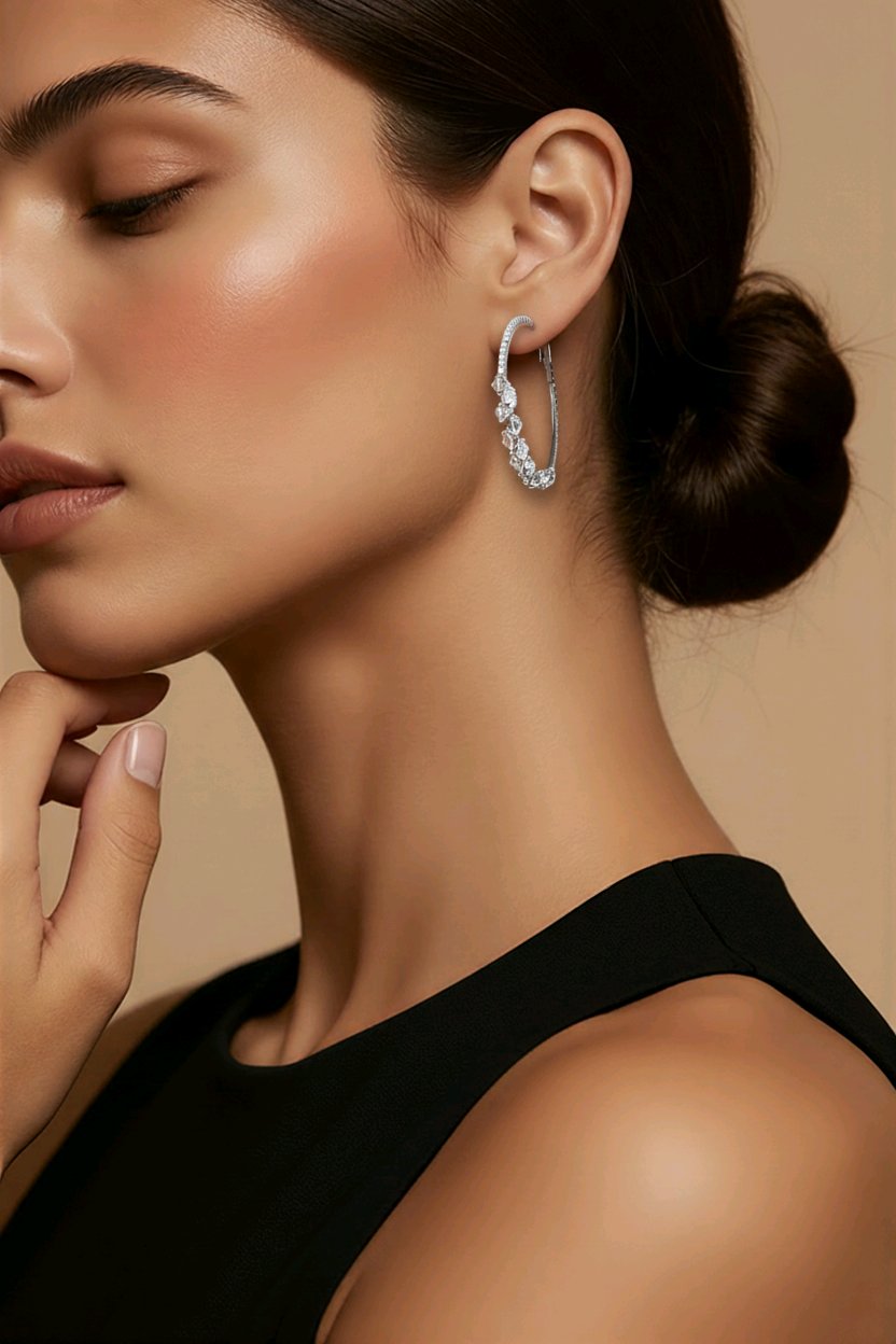 Cubic Zirconia Cluster Hoop Earrings