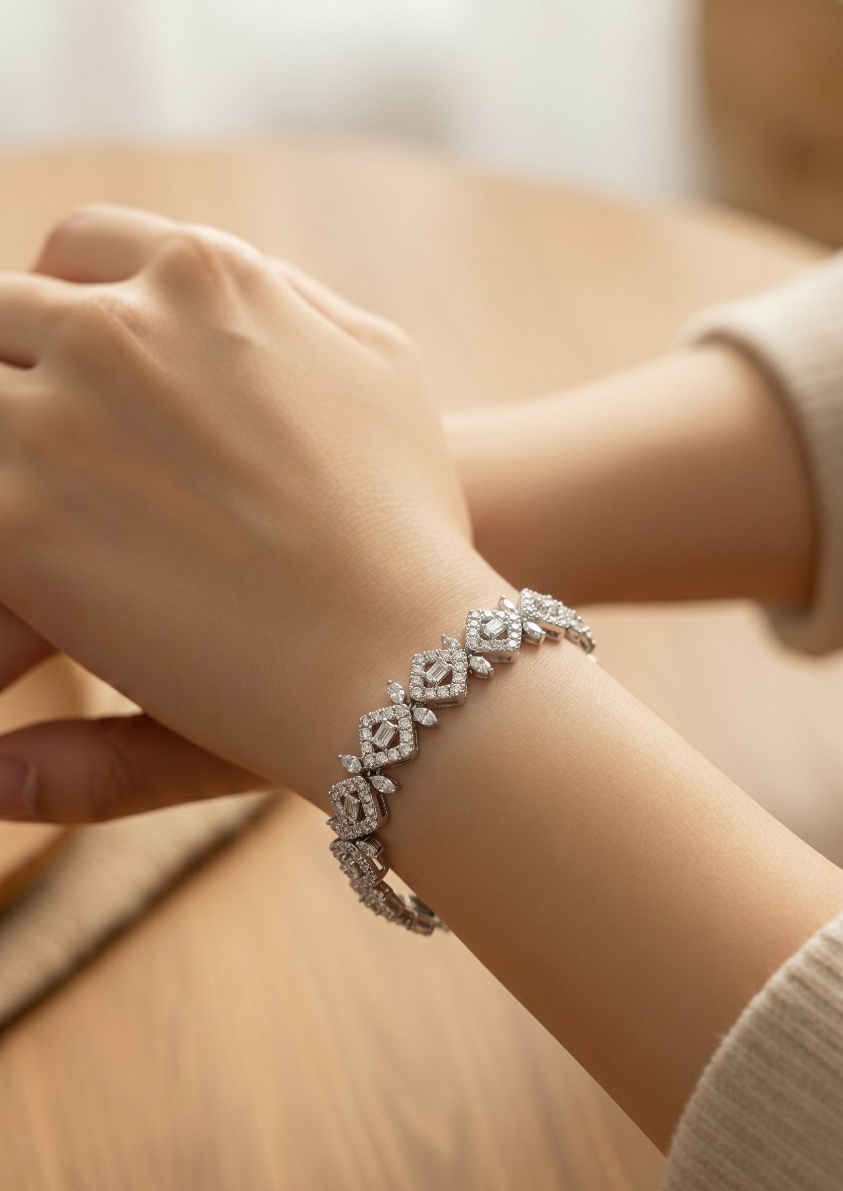Geometric Diamond-Link Cubic Zirconia Bracelet