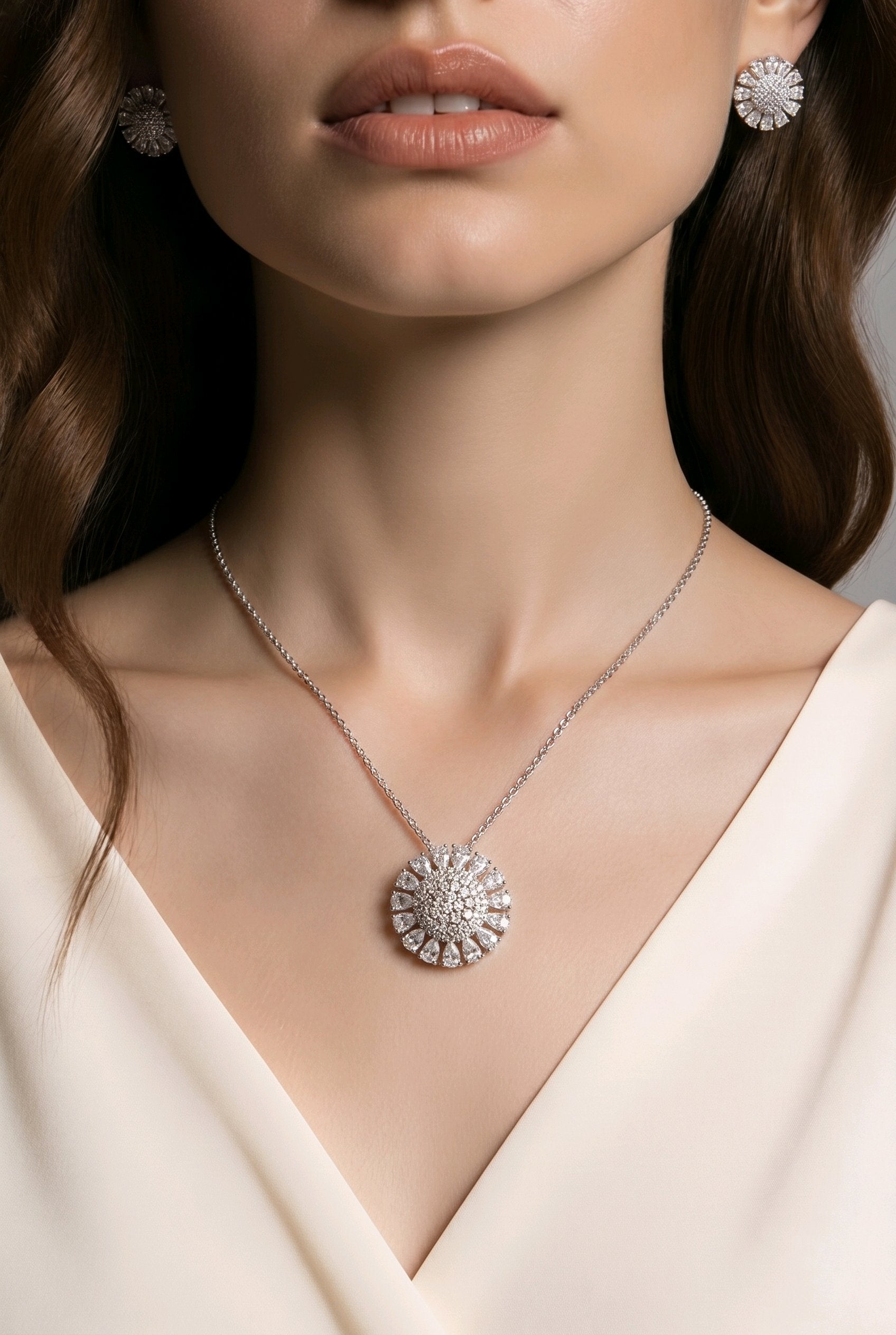 Soleil Sunburst CZ Necklace & Earring Set