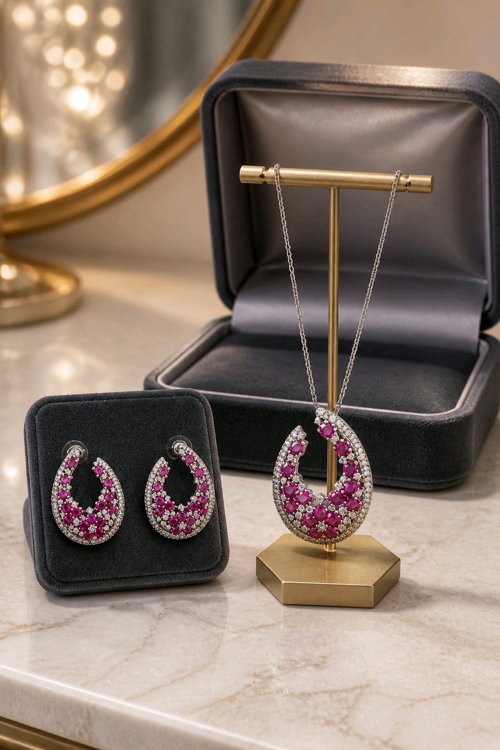 Rosa Crescent CZ Necklace & Earring Set