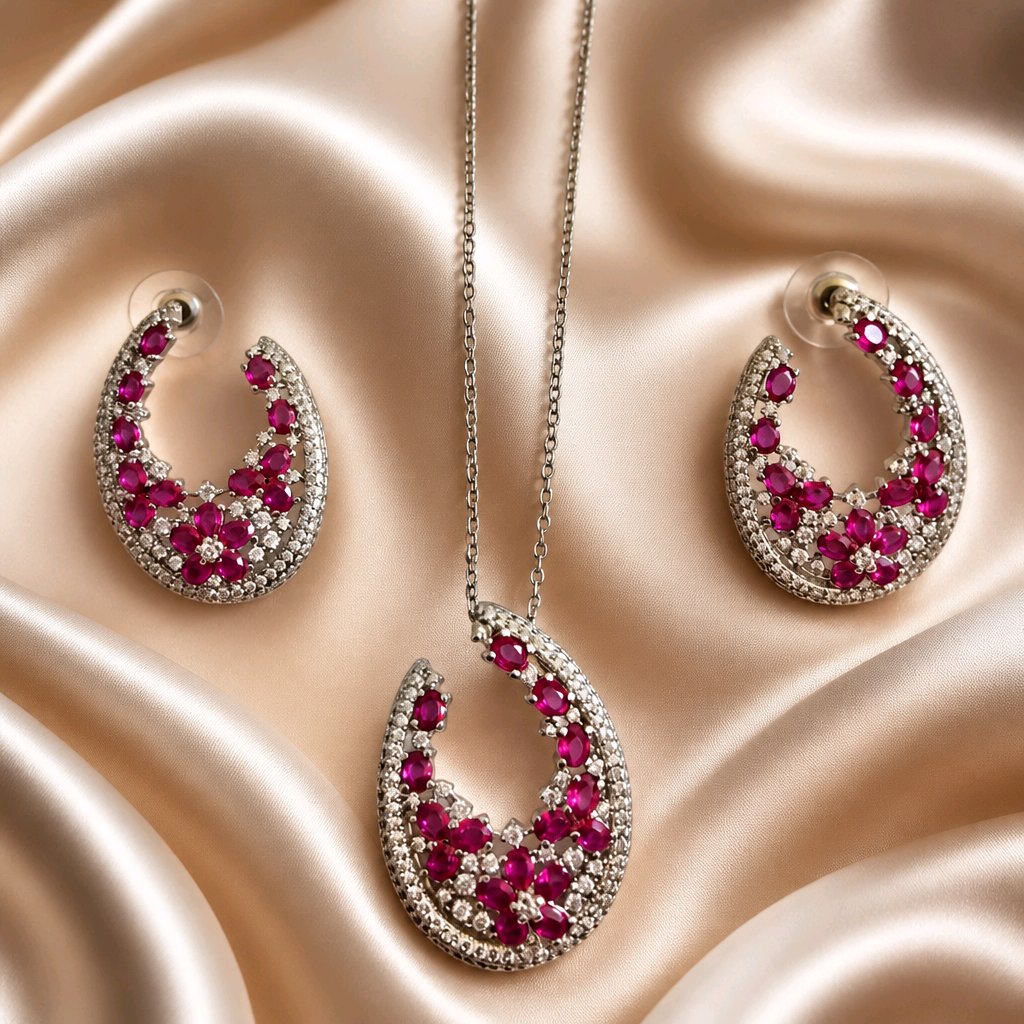 Rosa Crescent CZ Necklace & Earring Set