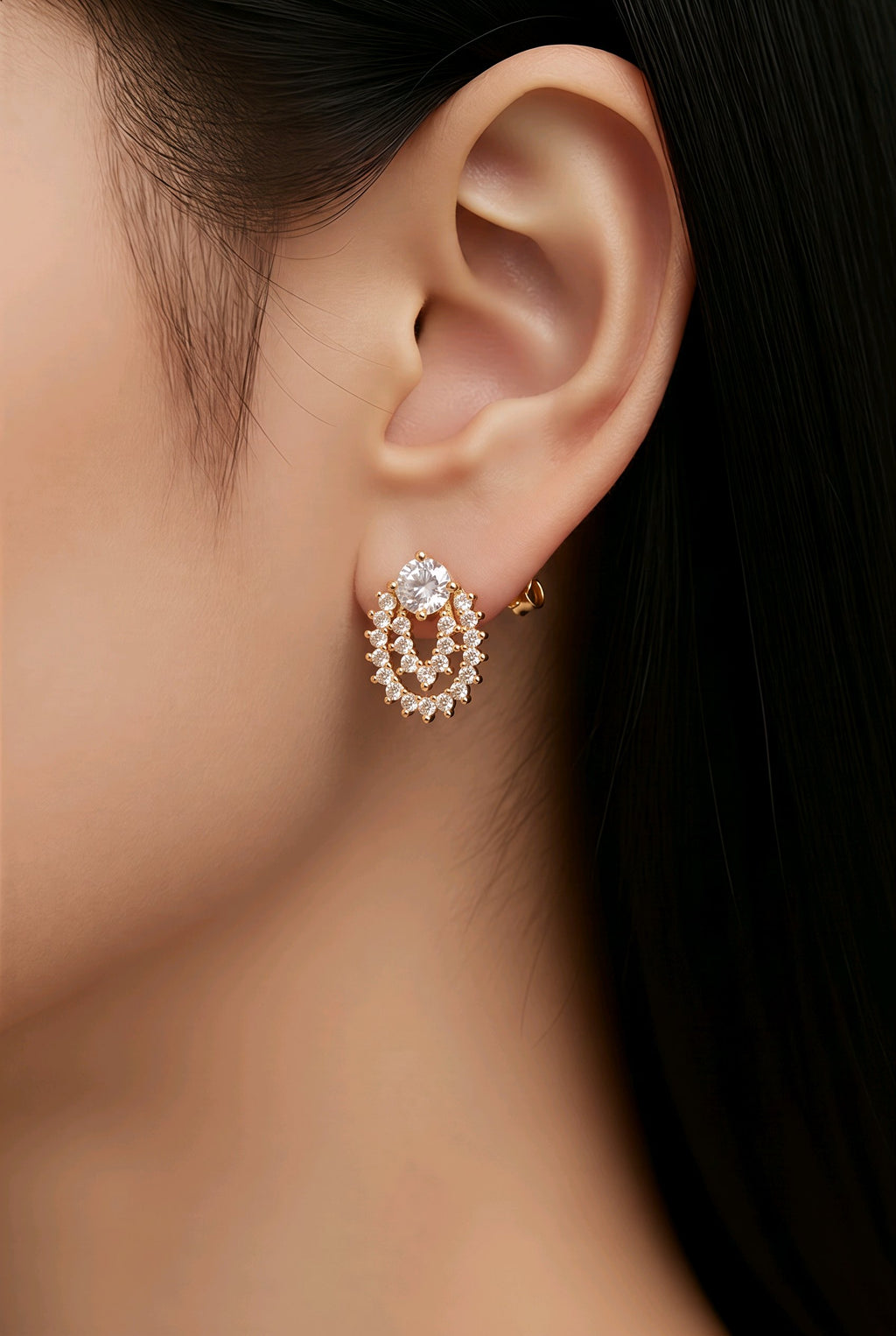 CZ Teardrop Halo Statement Earrings