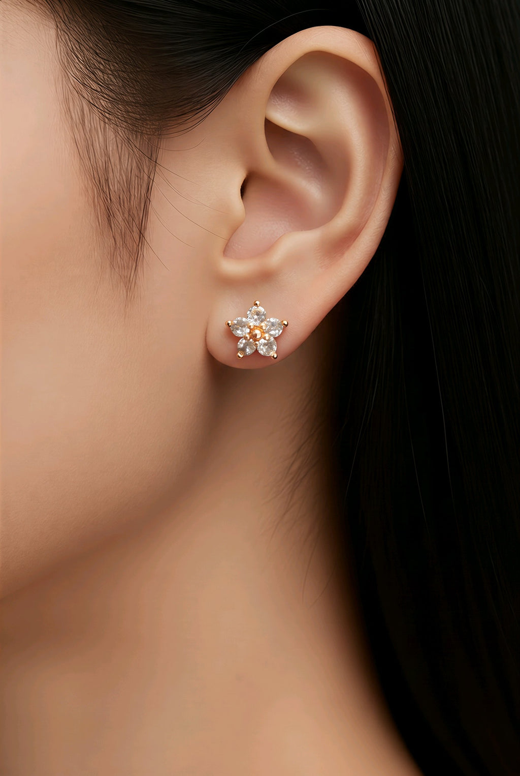 CZ Star Flower Stud Earrings