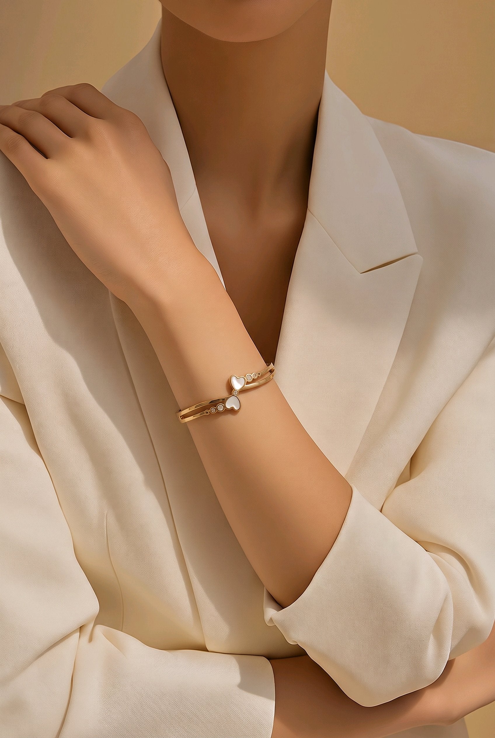 Gold-Tone Double Heart Shell Bangle Bracelet