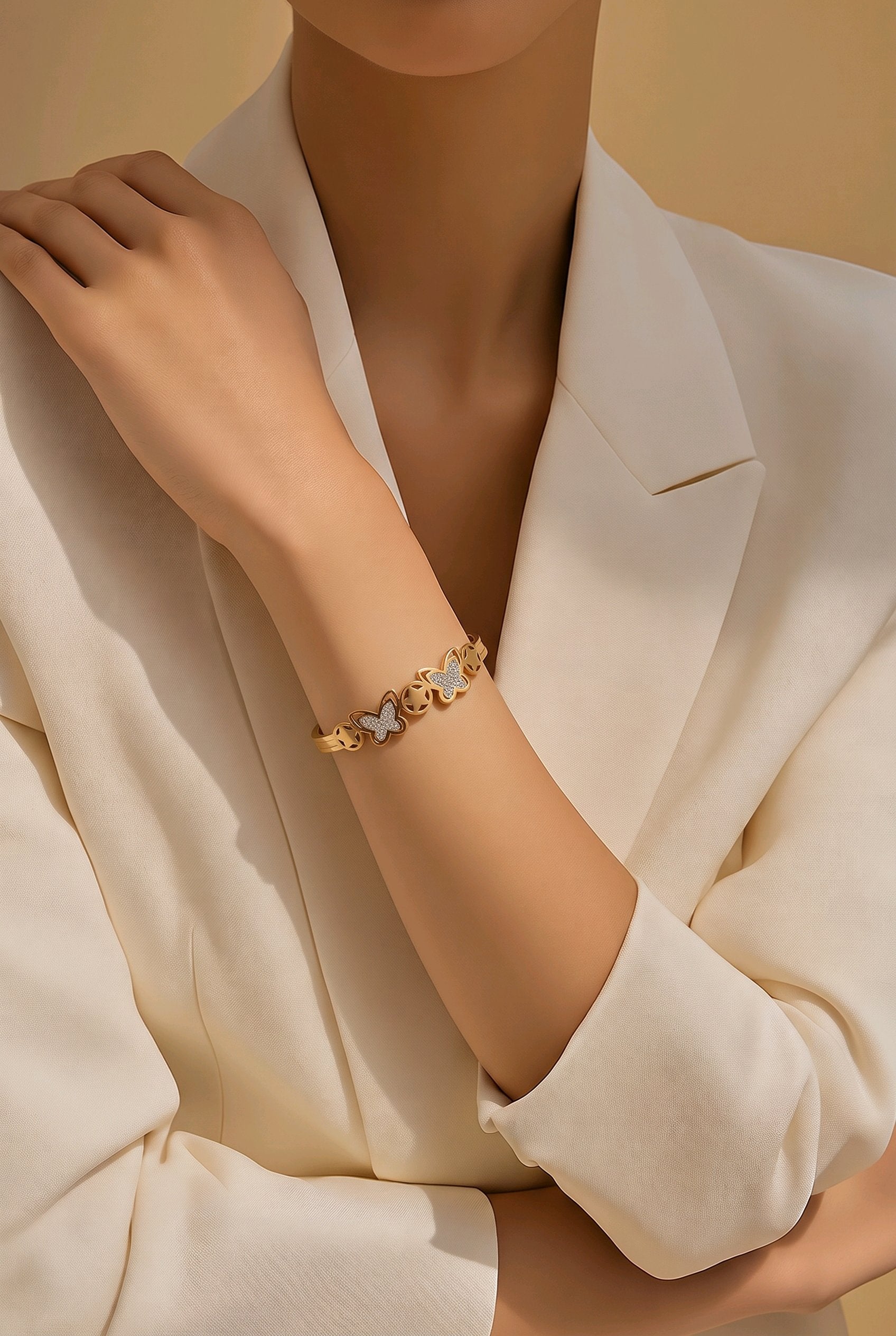 Gold-Tone Pavé Butterfly Bangle Bracelet