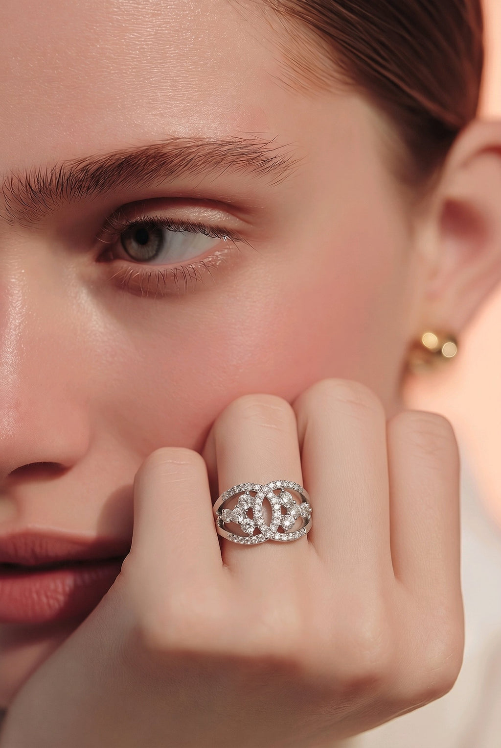 Silver-Tone Pavé Crown Cocktail Ring