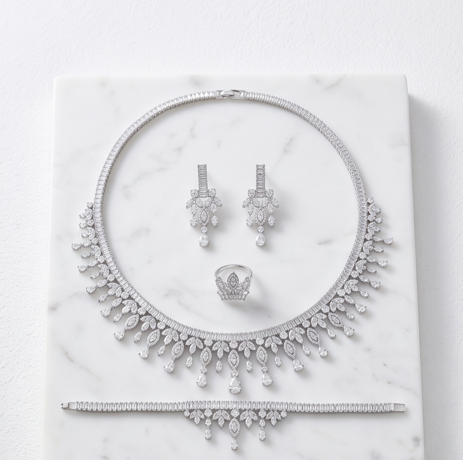 Silver-Tone Marquise CZ Fringe 4-Piece Jewelry Set