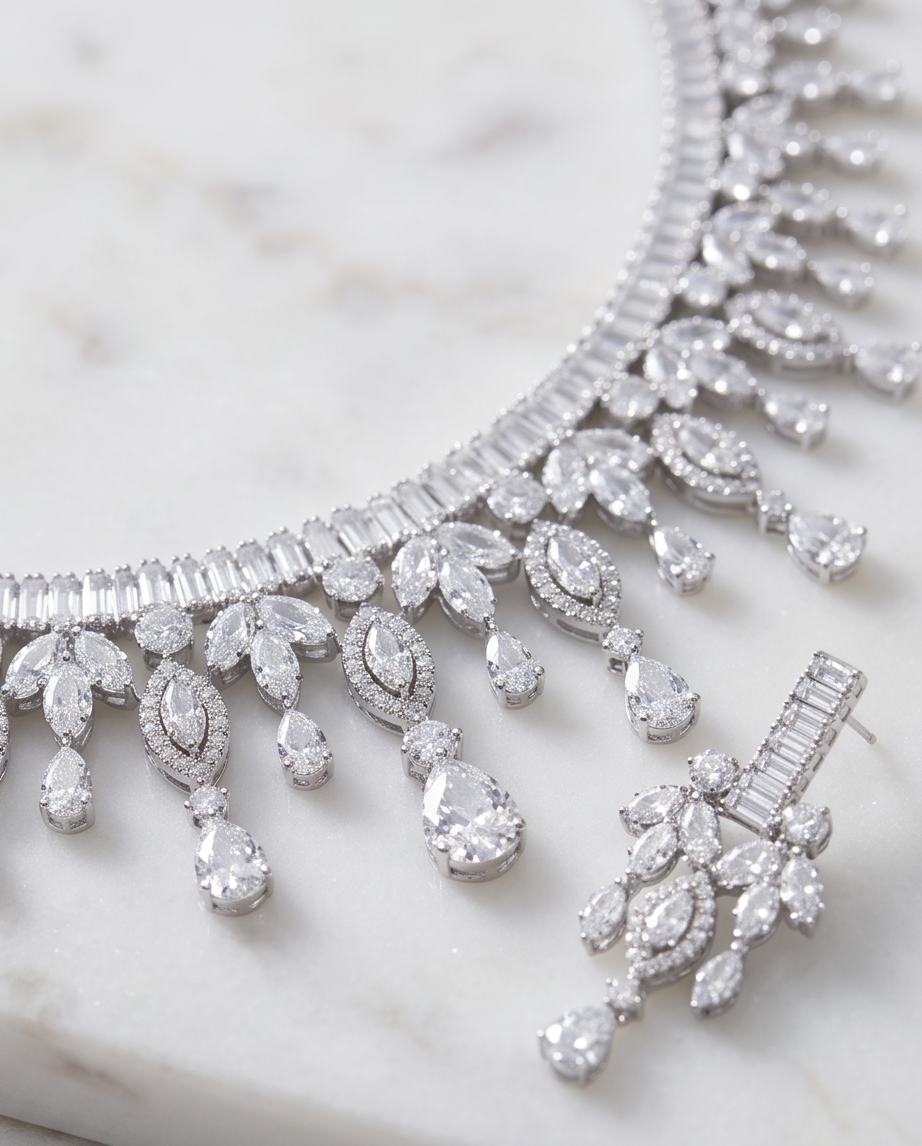 Silver-Tone Marquise CZ Fringe 4-Piece Jewelry Set