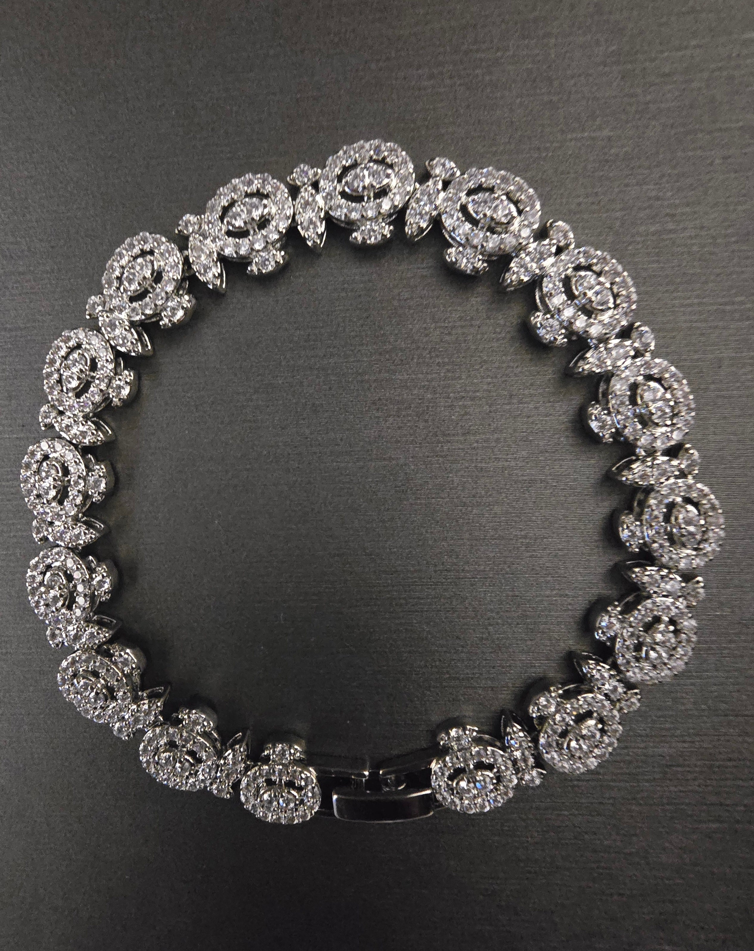 Silver-Tone Pavé Halo Cluster Tennis Bracelet