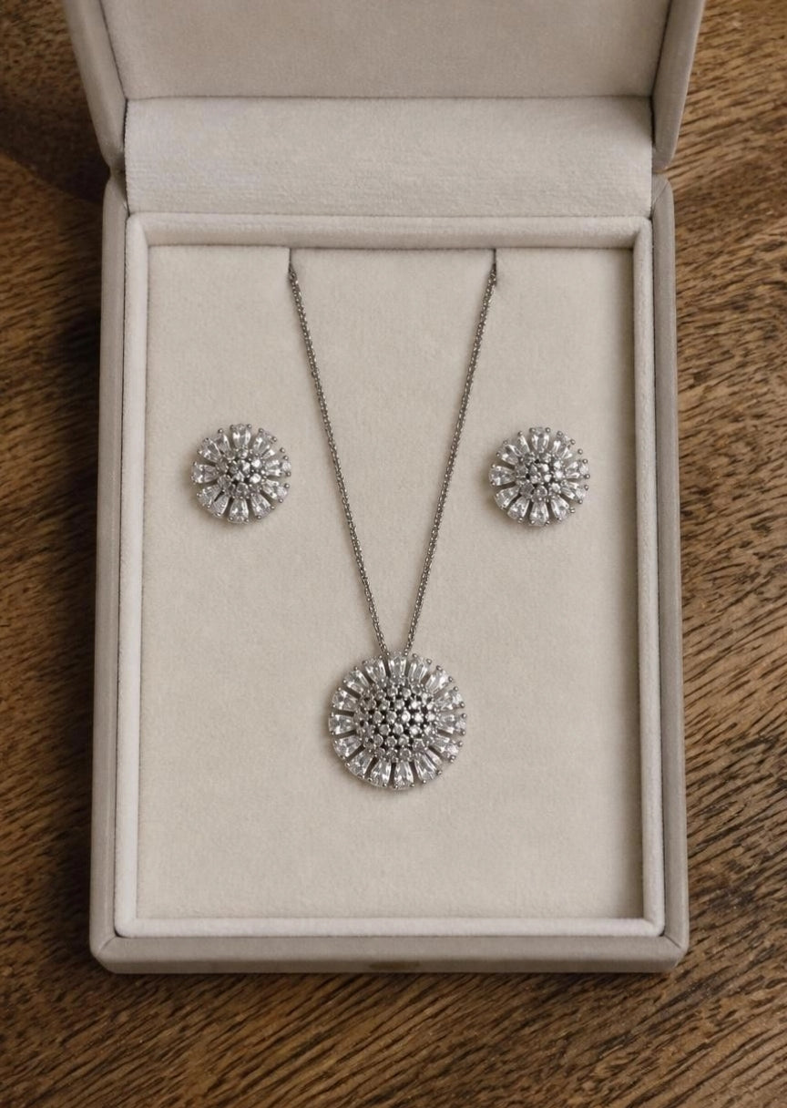 Soleil Sunburst CZ Necklace & Earring Set
