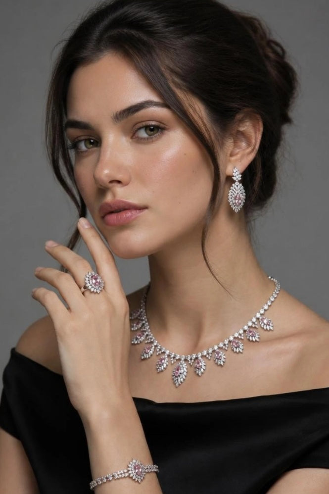 Pink Blossom Cubic Zirconia Jewelry Set