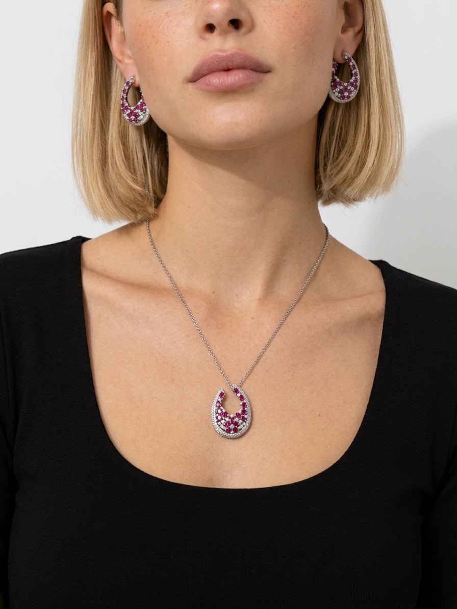 Rosa Crescent CZ Necklace & Earring Set