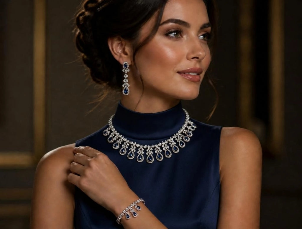 Blue Teardrop Elegance 4-Piece CZ Jewelry Set