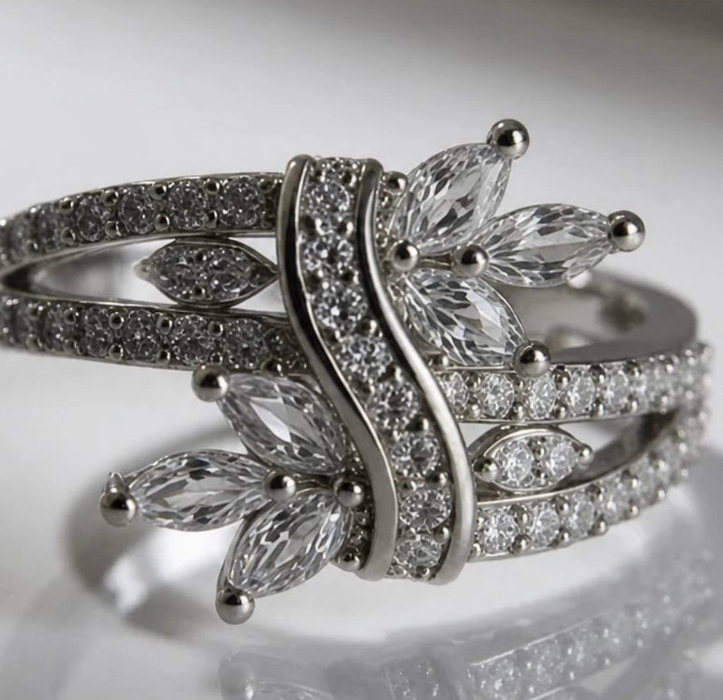 Luxe Sparkling Floral Wrap Ring (Adjustable)