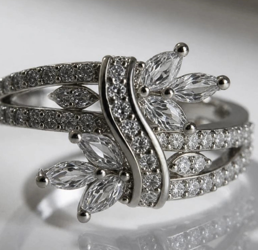 Luxe Sparkling Floral Wrap Ring (Adjustable)
