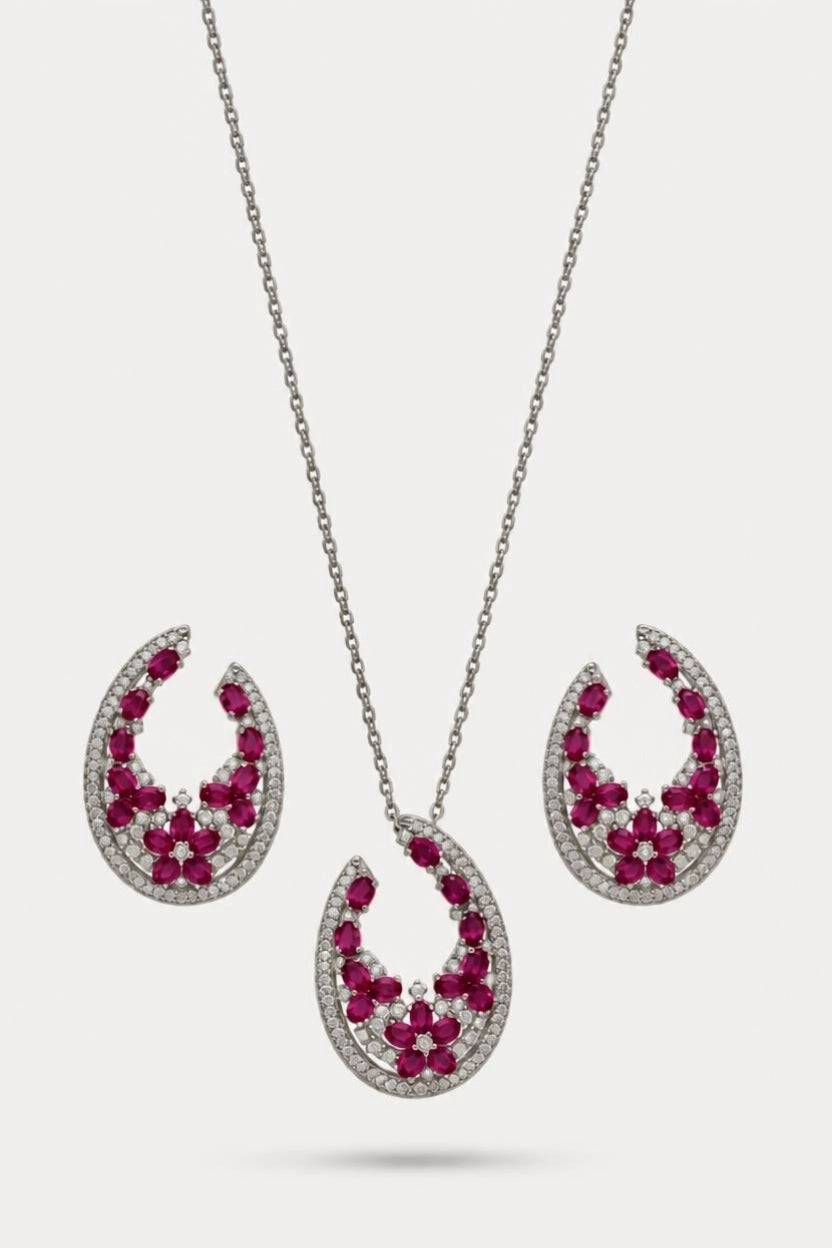 Rosa Crescent CZ Necklace & Earring Set