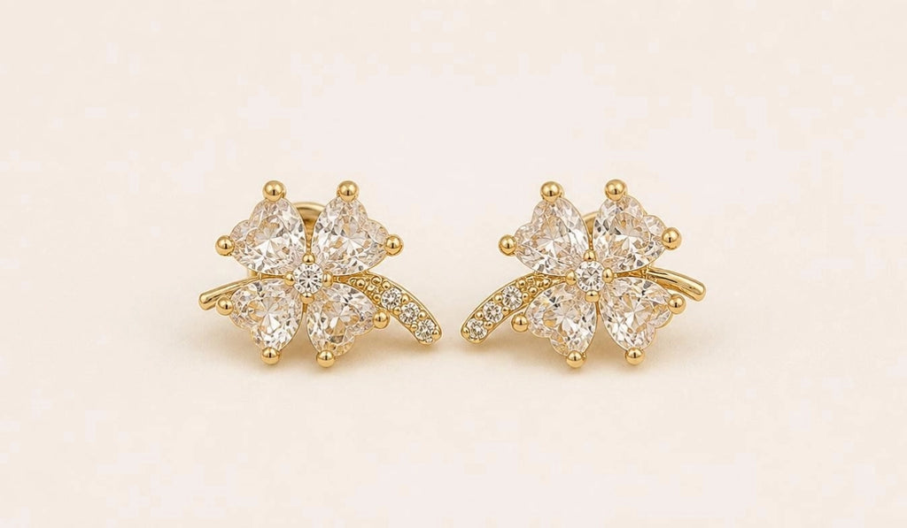 CZ Clover Bloom Stud Earrings