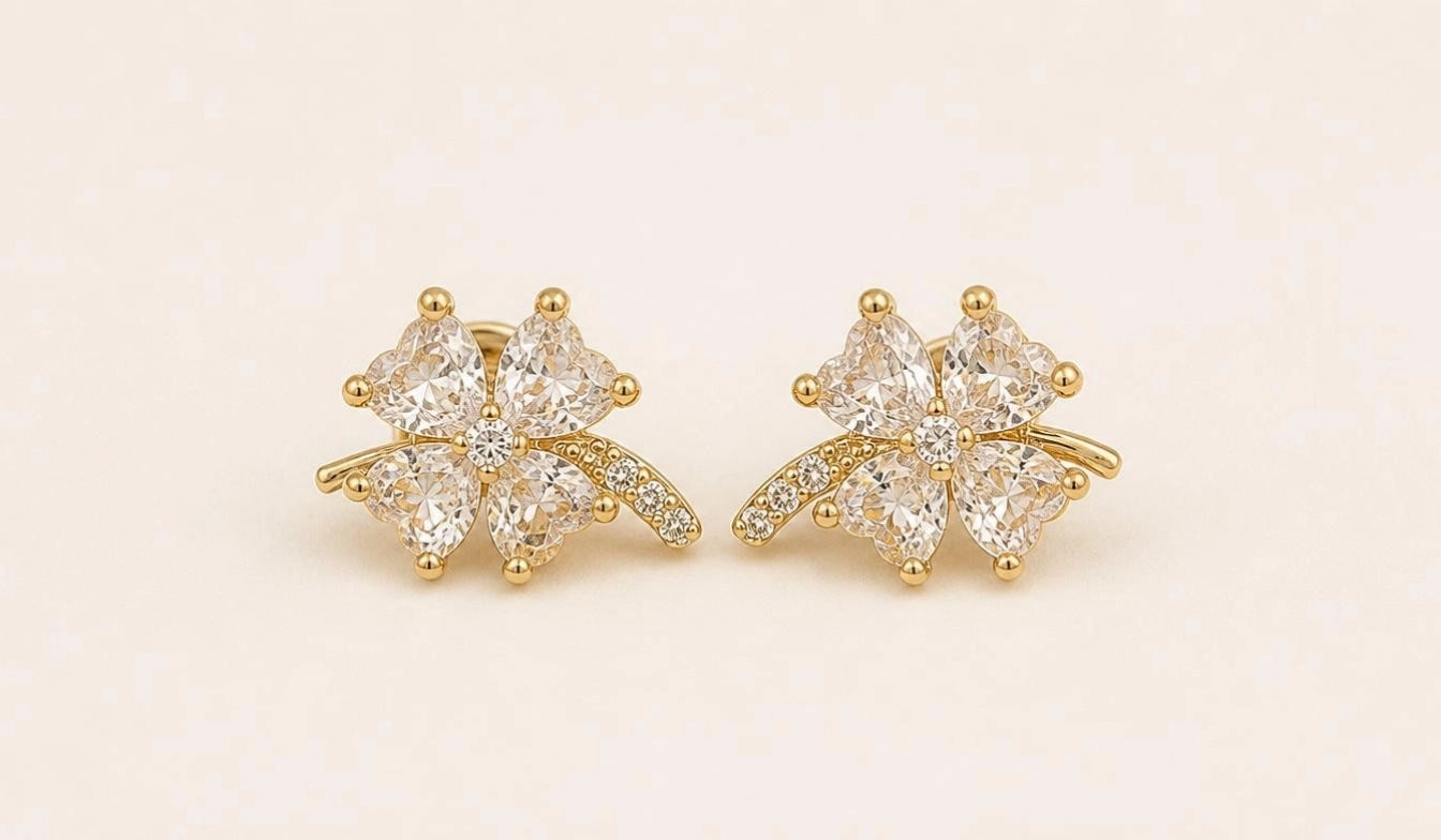 CZ Clover Bloom Stud Earrings