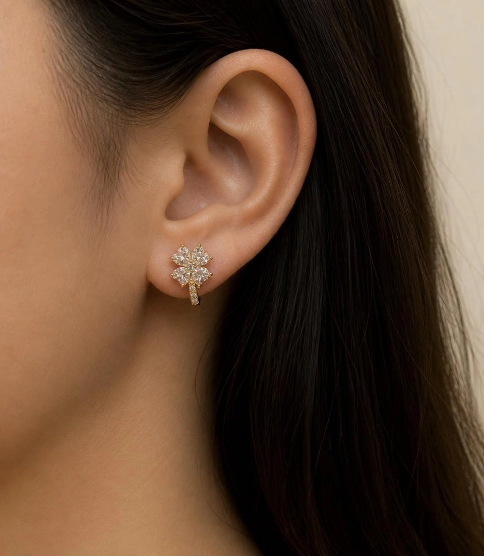 CZ Clover Bloom Stud Earrings