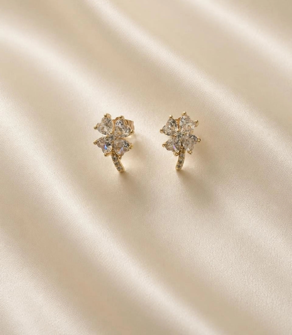 CZ Clover Bloom Stud Earrings