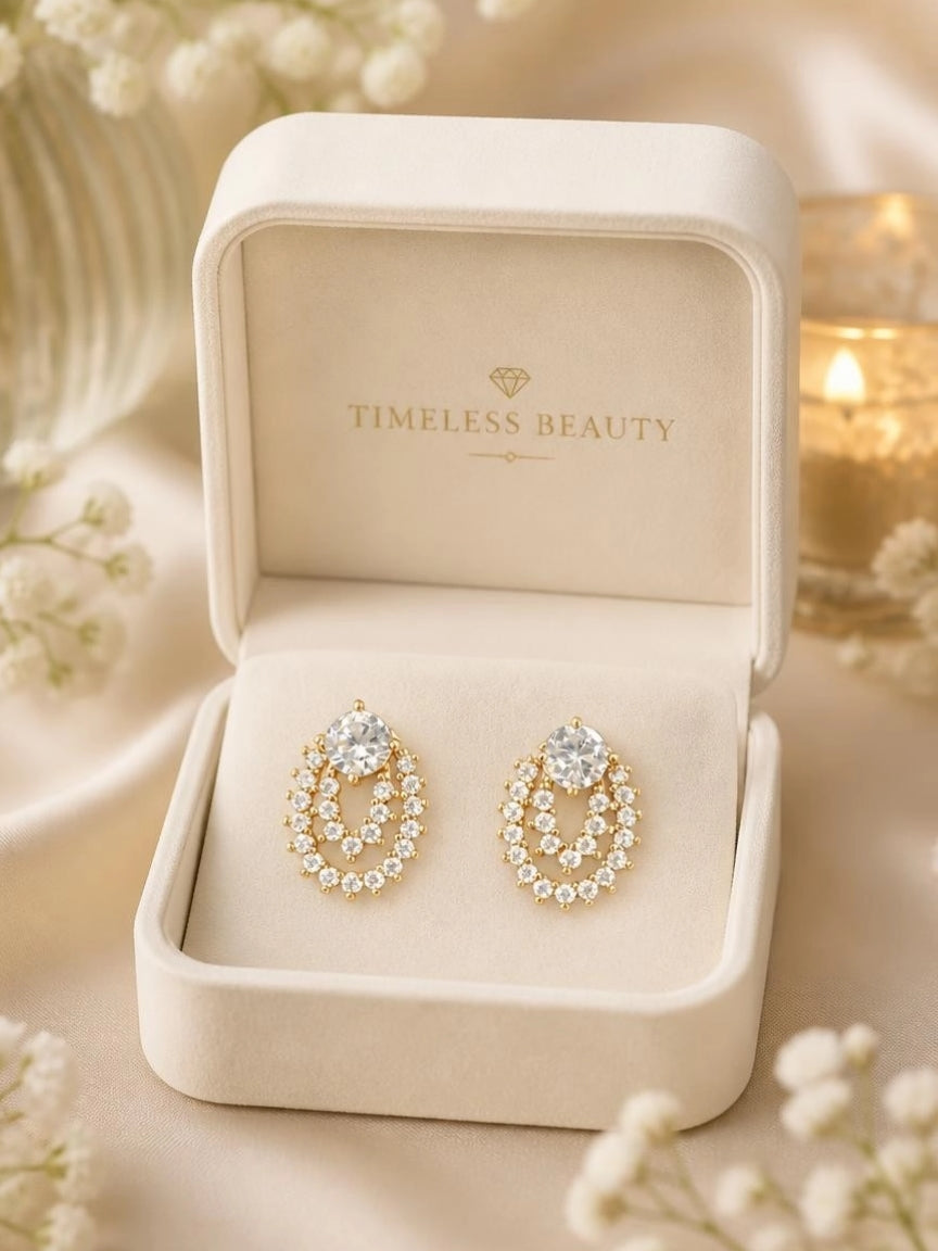 CZ Teardrop Halo Statement Earrings