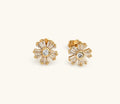 CZ Sunburst Flower Stud Earrings