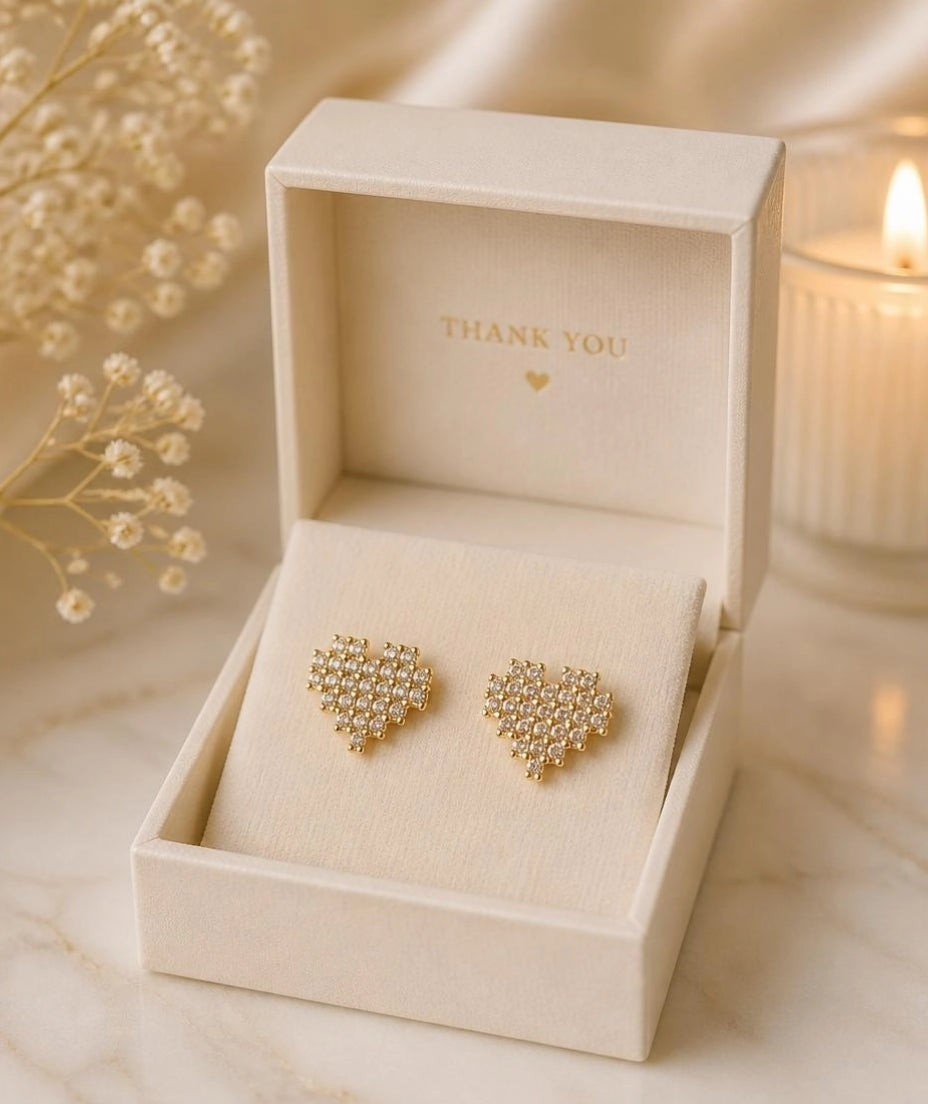 CZ Pavé Heart Stud Earrings