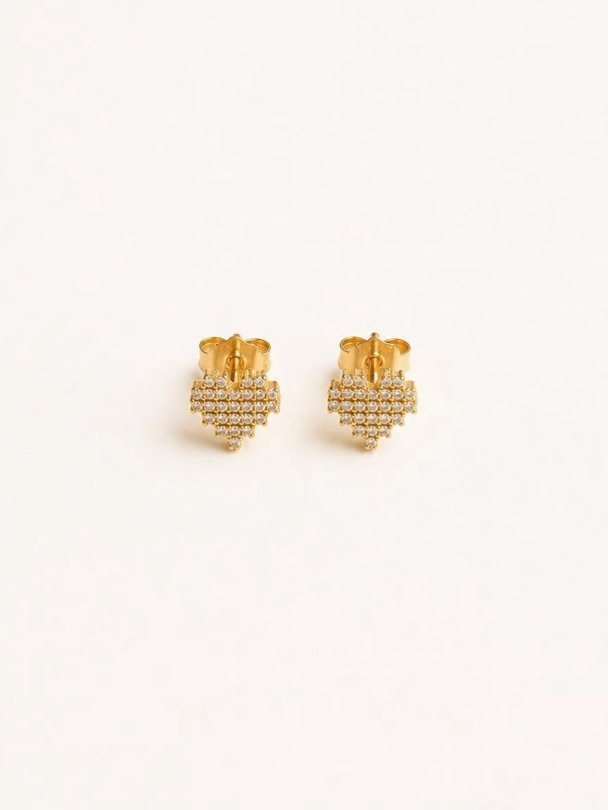 CZ Pavé Heart Stud Earrings