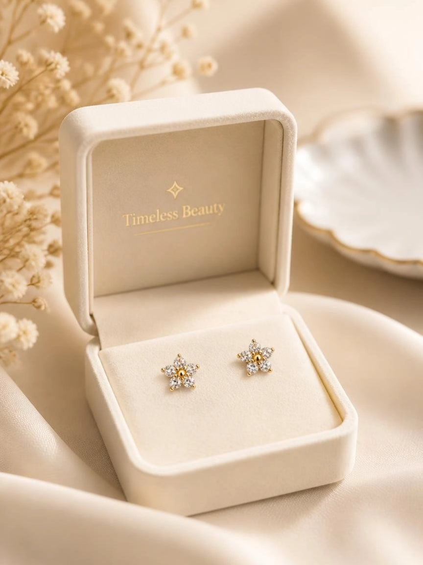 CZ Star Flower Stud Earrings