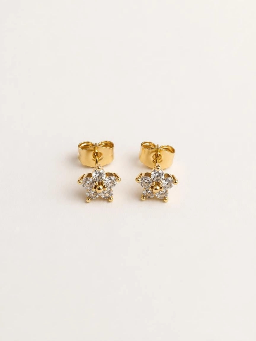 CZ Star Flower Stud Earrings