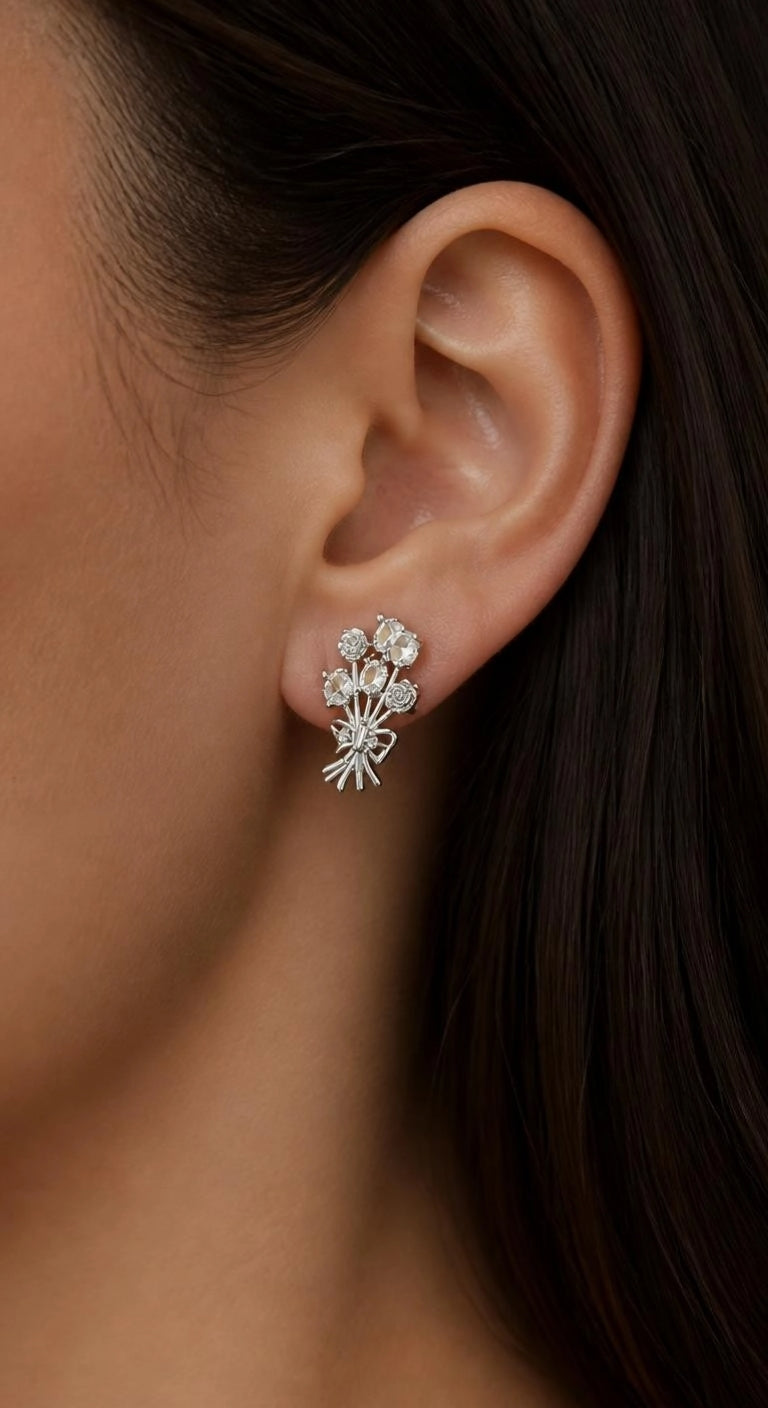 CZ Rose Bouquet Stud Earrings