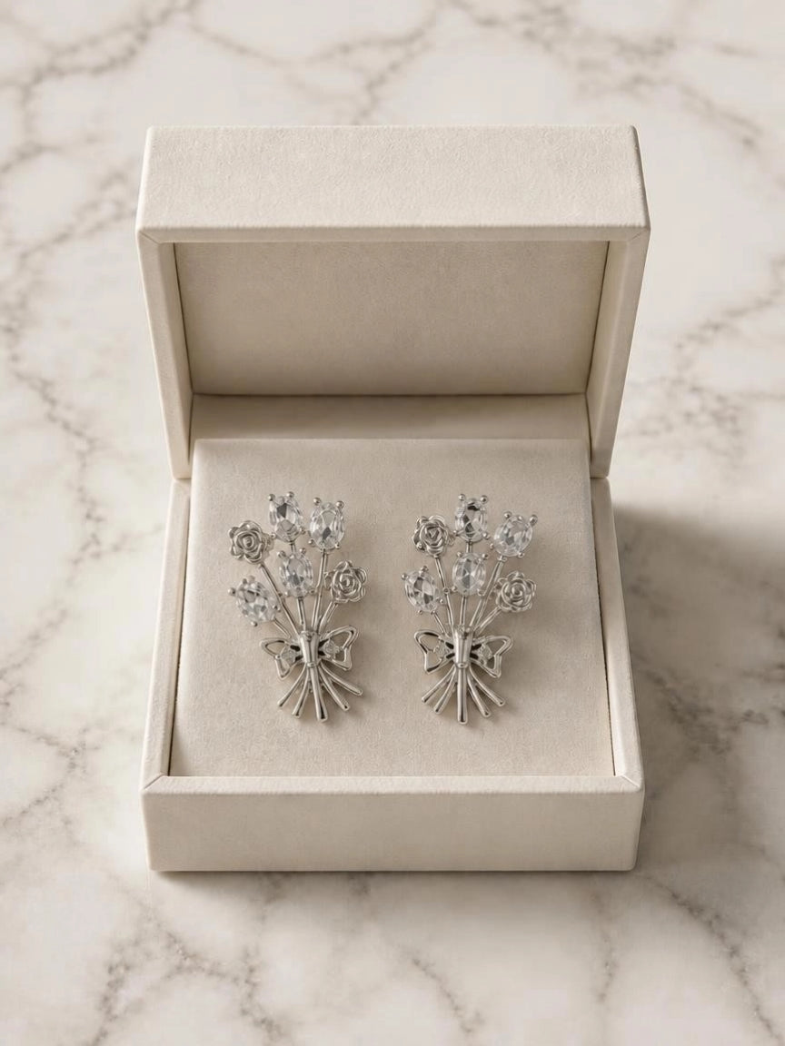 CZ Rose Bouquet Stud Earrings