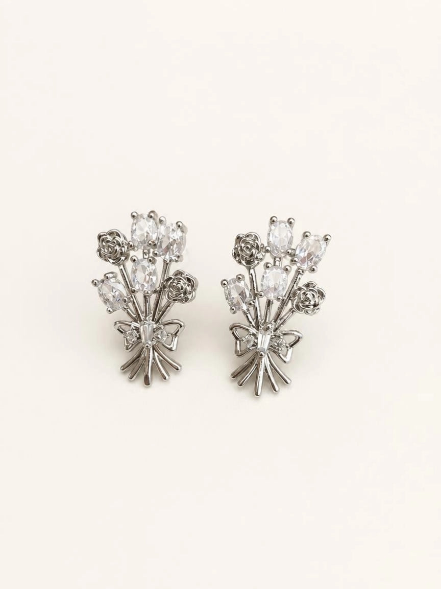 CZ Rose Bouquet Stud Earrings