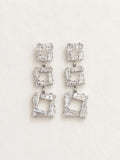 Silver-Tone Baguette CZ Triple Stack Drop Earrings