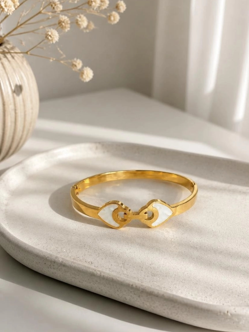 Gold-Tone Double Heart Roman Numeral Bangle Bracelet