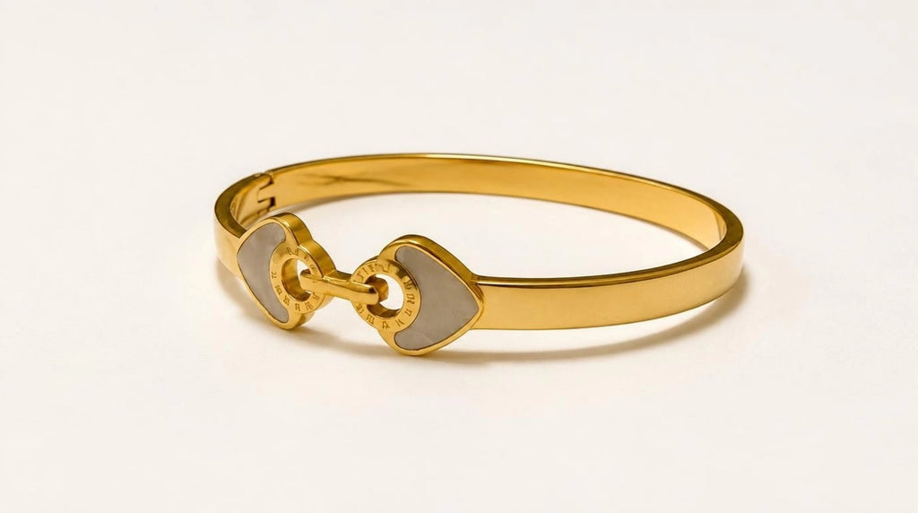 Gold-Tone Double Heart Roman Numeral Bangle Bracelet