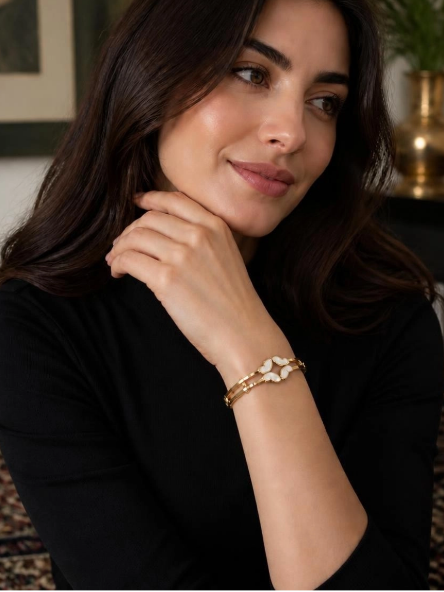 Gold-Tone Clover Bangle Bracelet