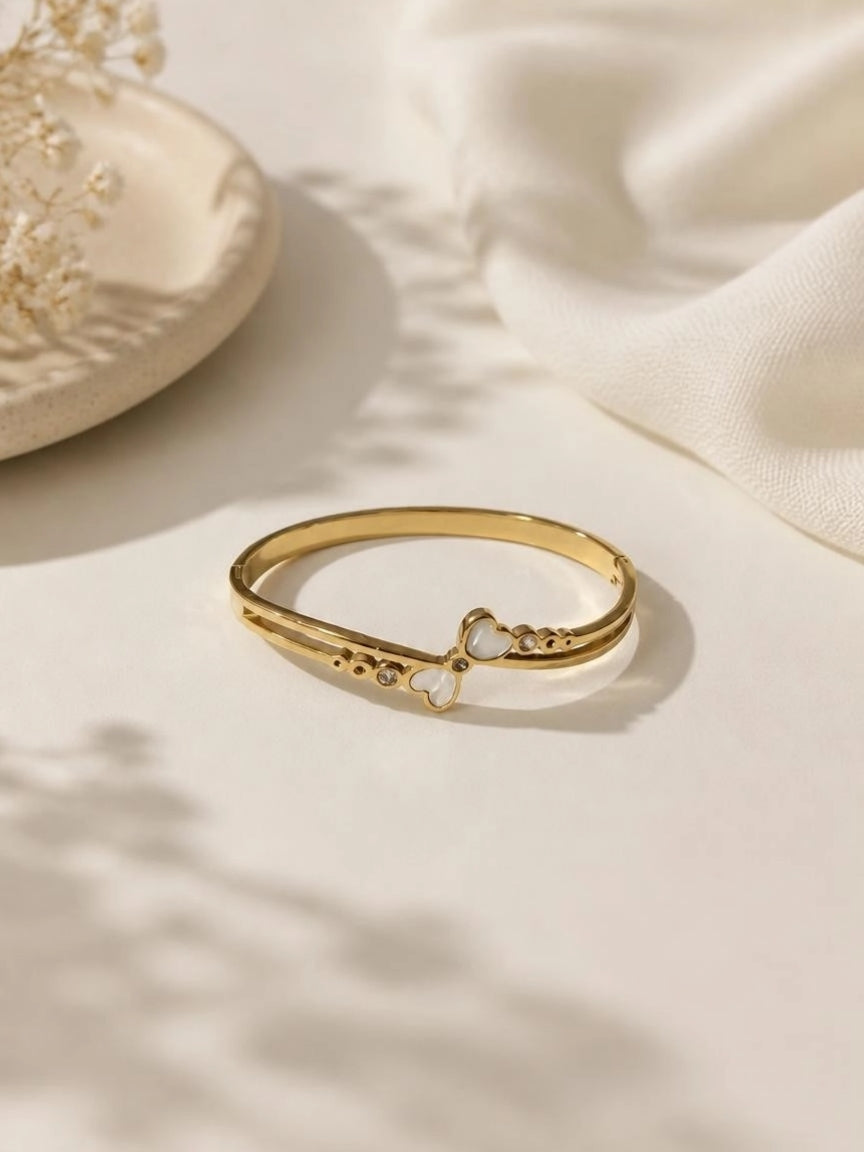 Gold-Tone Double Heart Shell Bangle Bracelet