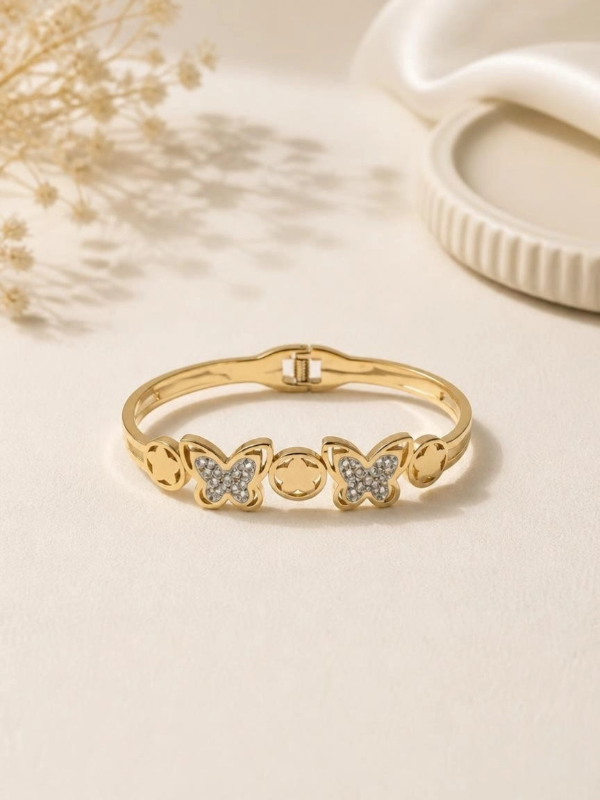 Gold-Tone Pavé Butterfly Bangle Bracelet