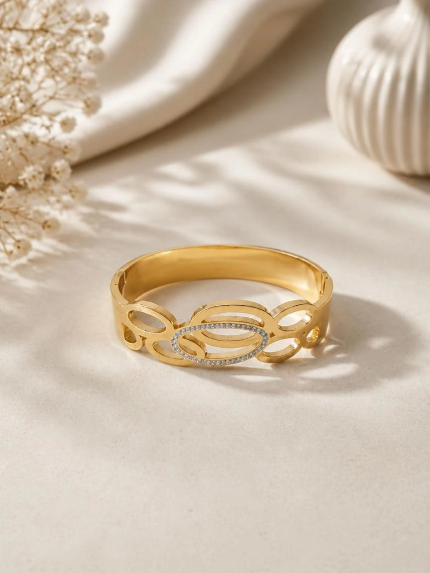 Gold-Tone Oval Link Pavé Bangle Bracelet