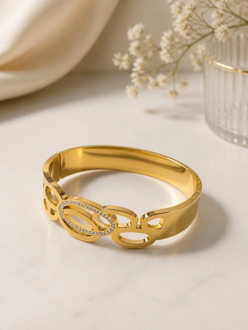 Gold-Tone Oval Link Pavé Bangle Bracelet