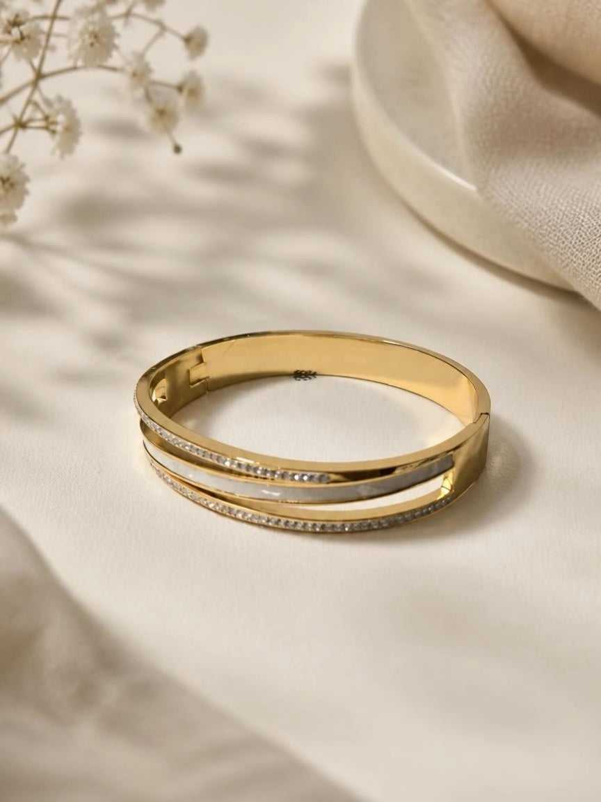 Gold-Tone Double Band Pavé Bangle Bracelet