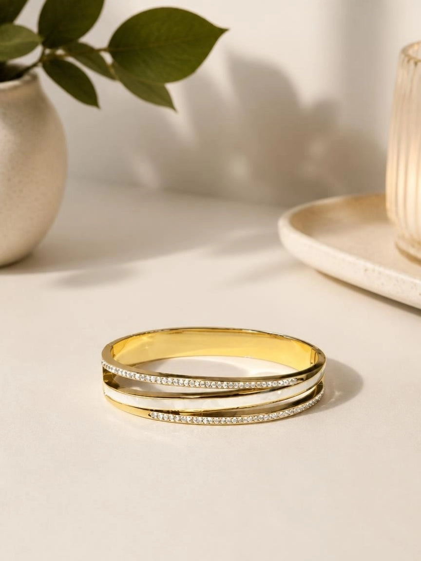 Gold-Tone Double Band Pavé Bangle Bracelet