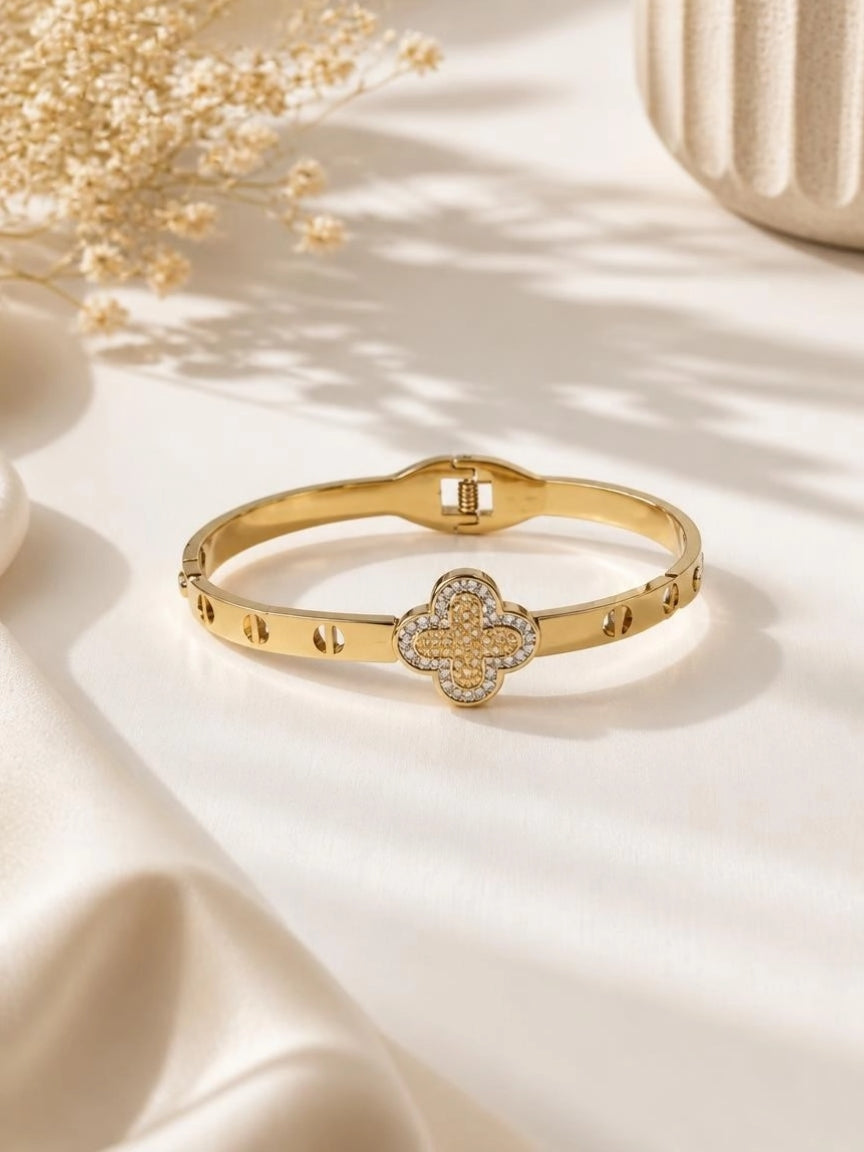 Gold-Tone Pavé Clover Bangle Bracelet