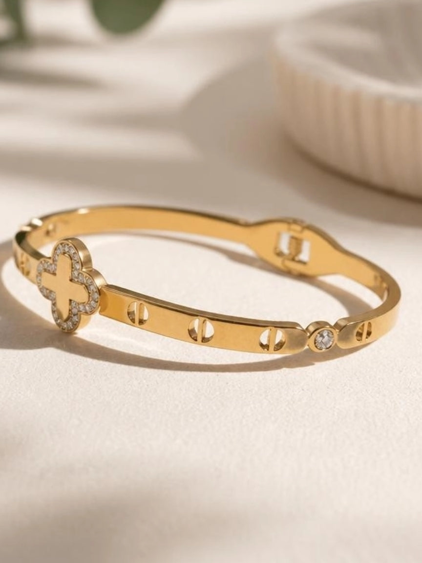 Gold-Tone Pavé Clover Bangle Bracelet