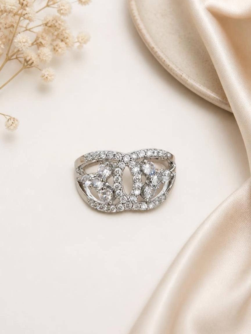 Silver-Tone Pavé Crown Cocktail Ring