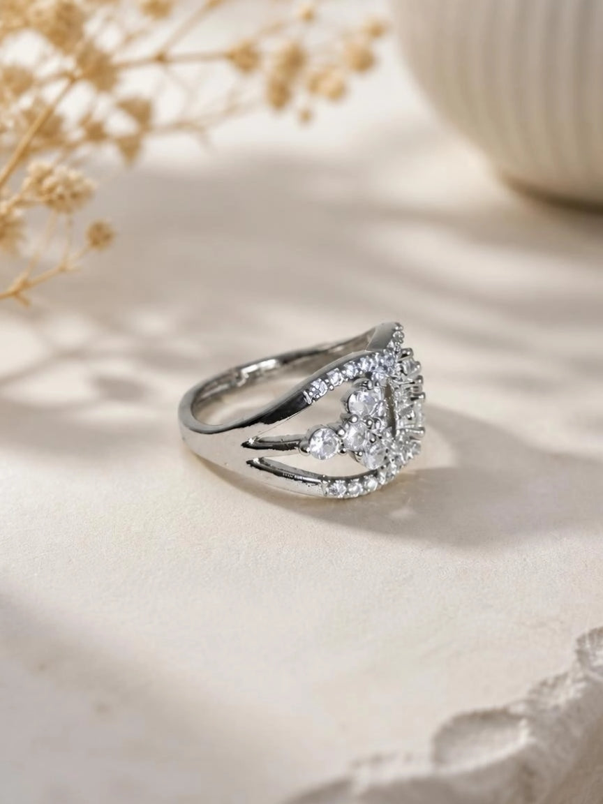Silver-Tone Pavé Crown Cocktail Ring