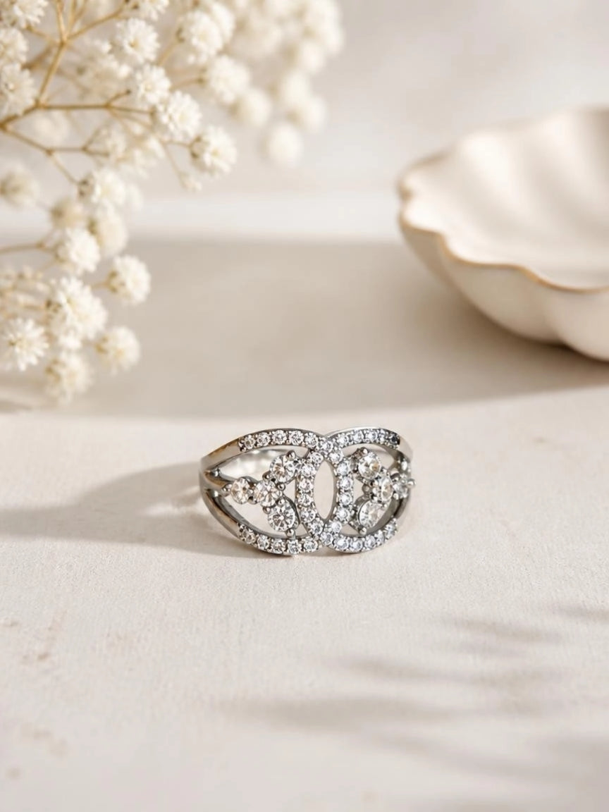 Silver-Tone Pavé Crown Cocktail Ring